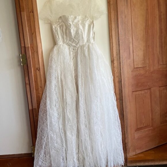 VINTAGE HANDMADE 1959 Princess Empire Waist Satin Lace Wedding Dress Small - Picture 8 of 17